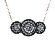 Elia Tria Kolye - Beyaz zirkon ve swarovski 925 ayar siyah rodyum kaplama gümüş kolye (40 cm gümüş rolo zincir) #2j5j5