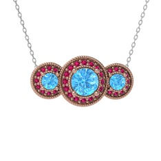 Akuamarin ve rodolit garnet 925 ayar rose altın kaplama gümüş kolye (40 cm beyaz altın rolo zincir)