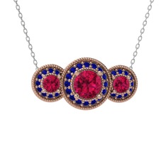 Elia Tria Kolye - Rodolit garnet ve lab safir 925 ayar rose altın kaplama gümüş kolye (40 cm beyaz altın rolo zincir) #2ssjj3