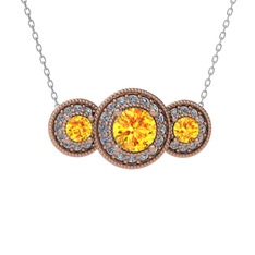 Sitrin ve swarovski 18 ayar rose altın kolye (40 cm beyaz altın rolo zincir)