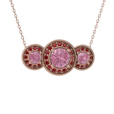 Pembe kuvars ve garnet 18 ayar rose altın kolye (40 cm rose altın rolo zincir)