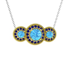 Elia Tria Kolye - Akuamarin ve lab safir 14 ayar altın kolye (40 cm gümüş rolo zincir) #3o0bwk