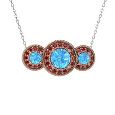 Elia Tria Kolye - Akuamarin ve garnet 8 ayar rose altın kolye (40 cm beyaz altın rolo zincir) #45kjh6
