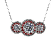 Elia Tria Kolye - Beyaz zirkon ve garnet 18 ayar beyaz altın kolye (40 cm beyaz altın rolo zincir) #4cliri