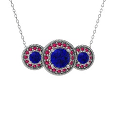 Elia Tria Kolye - Lab safir ve rodolit garnet 8 ayar beyaz altın kolye (40 cm beyaz altın rolo zincir) #4d7ctc