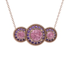 Elia Tria Kolye - Pembe kuvars ve ametist 925 ayar rose altın kaplama gümüş kolye (40 cm rose altın rolo zincir) #4df2rp