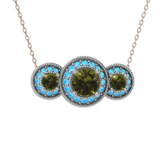 Elia Tria Kolye - Peridot ve akuamarin 18 ayar beyaz altın kolye (40 cm rose altın rolo zincir) #4esk42