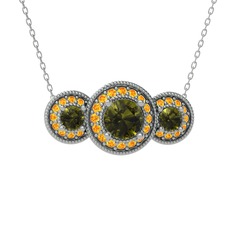 Elia Tria Kolye - Peridot ve sitrin 14 ayar beyaz altın kolye (40 cm gümüş rolo zincir) #4gp1y1