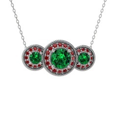 Yeşil kuvars ve garnet 18 ayar beyaz altın kolye (40 cm beyaz altın rolo zincir)