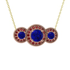 Lab safir ve garnet 14 ayar rose altın kolye (40 cm altın rolo zincir)