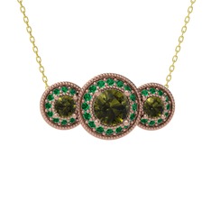 Peridot ve yeşil kuvars 925 ayar rose altın kaplama gümüş kolye (40 cm altın rolo zincir)