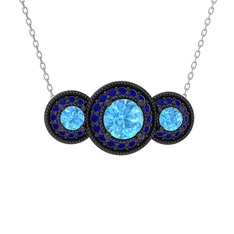 Elia Tria Kolye - Akuamarin ve lab safir 925 ayar siyah rodyum kaplama gümüş kolye (40 cm beyaz altın rolo zincir) #4wodo5