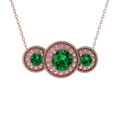 Yeşil kuvars ve pembe kuvars 18 ayar rose altın kolye (40 cm gümüş rolo zincir)