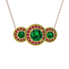 Elia Tria Kolye - Yeşil kuvars ve rodolit garnet 14 ayar altın kolye (40 cm rose altın rolo zincir) #5ihypk