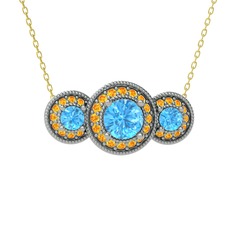 Elia Tria Kolye - Akuamarin ve sitrin 14 ayar beyaz altın kolye (40 cm altın rolo zincir) #5l59l0