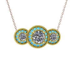 Elia Tria Kolye - Swarovski ve akuamarin 14 ayar altın kolye (40 cm rose altın rolo zincir) #5qadvq