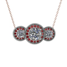 Elia Tria Kolye - Beyaz zirkon ve garnet 14 ayar beyaz altın kolye (40 cm rose altın rolo zincir) #5rygqr