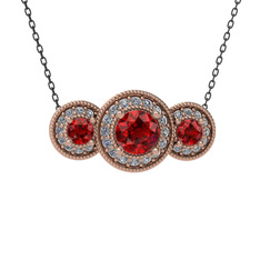 Garnet ve swarovski 925 ayar rose altın kaplama gümüş kolye (40 cm gümüş rolo zincir)