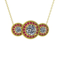 Elia Tria Kolye - Swarovski ve rodolit garnet 18 ayar altın kolye (40 cm altın rolo zincir) #67o59r