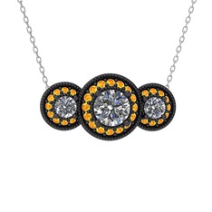 Elia Tria Kolye - Beyaz zirkon ve sitrin 925 ayar siyah rodyum kaplama gümüş kolye (40 cm beyaz altın rolo zincir) #745alu