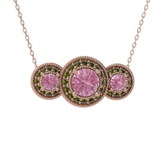 Elia Tria Kolye - Pembe kuvars ve peridot 14 ayar rose altın kolye (40 cm rose altın rolo zincir) #7eht83