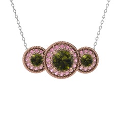 Elia Tria Kolye - Peridot ve pembe kuvars 8 ayar rose altın kolye (40 cm beyaz altın rolo zincir) #7jewme