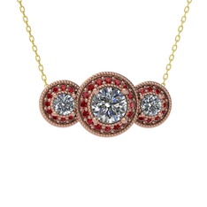 Elia Tria Kolye - Beyaz zirkon ve garnet 8 ayar rose altın kolye (40 cm altın rolo zincir) #80auor