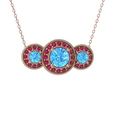 Akuamarin ve rodolit garnet 8 ayar rose altın kolye (40 cm rose altın rolo zincir)