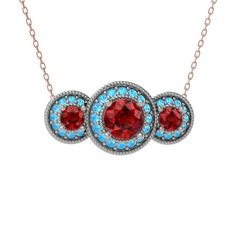 Elia Tria Kolye - Garnet ve akuamarin 925 ayar gümüş kolye (40 cm rose altın rolo zincir) #8op9zd