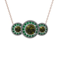 Elia Tria Kolye - Peridot ve yeşil kuvars 18 ayar beyaz altın kolye (40 cm rose altın rolo zincir) #8q34w9