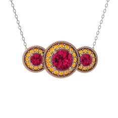 Elia Tria Kolye - Rodolit garnet ve sitrin 925 ayar rose altın kaplama gümüş kolye (40 cm gümüş rolo zincir) #904gpo