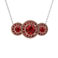 Elia Tria Kolye - Garnet 18 ayar rose altın kolye (40 cm beyaz altın rolo zincir) #98q1r2
