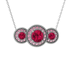 Elia Tria Kolye - Rodolit garnet ve pembe kuvars 18 ayar beyaz altın kolye (40 cm beyaz altın rolo zincir) #9czx8o