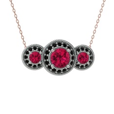Rodolit garnet ve siyah zirkon 925 ayar gümüş kolye (40 cm rose altın rolo zincir)