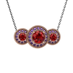 Garnet ve ametist 925 ayar rose altın kaplama gümüş kolye (40 cm gümüş rolo zincir)