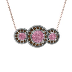 Elia Tria Kolye - Pembe kuvars ve dumanlı kuvars 925 ayar gümüş kolye (40 cm rose altın rolo zincir) #9k9hbi