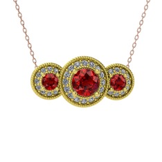 Garnet ve pırlanta 18 ayar altın kolye (0.462 karat, 40 cm rose altın rolo zincir)