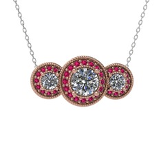 Elia Tria Kolye - Pırlanta ve rodolit garnet 14 ayar rose altın kolye (1.5 karat, 40 cm beyaz altın rolo zincir) #9rnb5d