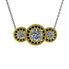 Elia Tria Kolye - Swarovski ve siyah zirkon 8 ayar altın kolye (40 cm gümüş rolo zincir) #9xv10f
