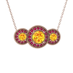 Elia Tria Kolye - Sitrin ve rodolit garnet 8 ayar rose altın kolye (40 cm rose altın rolo zincir) #a6qicj