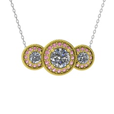Swarovski ve pembe kuvars 18 ayar altın kolye (40 cm beyaz altın rolo zincir)