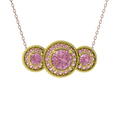 Pembe kuvars 18 ayar altın kolye (40 cm rose altın rolo zincir)