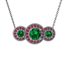 Elia Tria Kolye - Yeşil kuvars ve rodolit garnet 14 ayar beyaz altın kolye (40 cm gümüş rolo zincir) #a9c7n