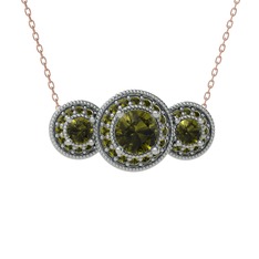 Elia Tria Kolye - Peridot 18 ayar beyaz altın kolye (40 cm rose altın rolo zincir) #aj6ziu