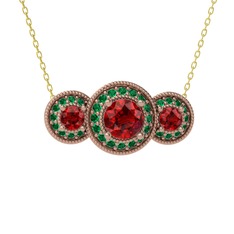 Elia Tria Kolye - Garnet ve yeşil kuvars 18 ayar rose altın kolye (40 cm altın rolo zincir) #b2ry3i