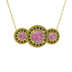Elia Tria Kolye - Pembe kuvars ve peridot 8 ayar altın kolye (40 cm altın rolo zincir) #b37p4h