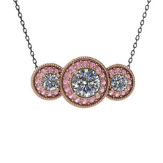 Elia Tria Kolye - Pırlanta ve pembe kuvars 14 ayar rose altın kolye (1.5 karat, 40 cm gümüş rolo zincir) #bbnv31
