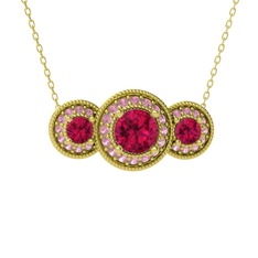 Rodolit garnet ve pembe kuvars 925 ayar altın kaplama gümüş kolye (40 cm altın rolo zincir)