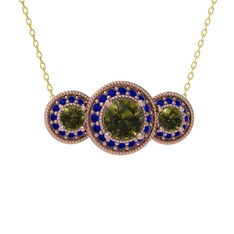 Peridot ve lab safir 925 ayar rose altın kaplama gümüş kolye (40 cm altın rolo zincir)