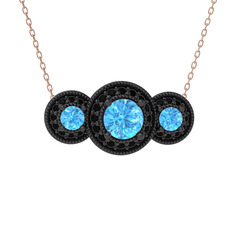 Elia Tria Kolye - Akuamarin ve siyah zirkon 925 ayar siyah rodyum kaplama gümüş kolye (40 cm gümüş rolo zincir) #broo1s